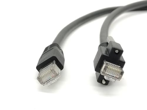 Generic RJ45 to RJ45 Vertical Screw Lock Ethernet Cable for Machine Vision System with 30cm Round Black Cable