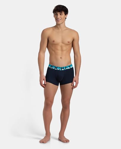 Image of Jockey FP03 Men's Super Combed Cotton Rib Solid Trunk with Ultrasoft Waistband Navy S