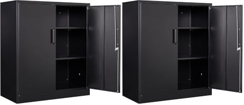 Image of Yizosh Metal Garage Storage Cabinet with 2 Doors and 2 Adjustable Shelves - 35.5 inch Steel Lockable File Counter Cabinet for Home Office,Garage,Gym,School(Black) (Pack of 2)