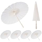 jiebor 6 Pcs White Parasol Paper Wedding Chinese Decorative Japanese Umbrellas 23.6 Inch for Guests DIY Painting Bridal Party Home Decor