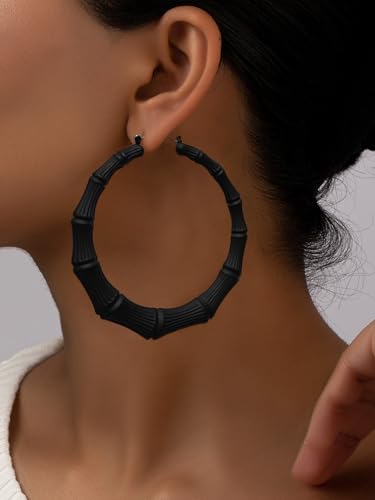 Trendy Bamboo Hoop Earrings - Large Gold Hoops with Black Rose and Red Accents - Hip Hop Jewelry Gifts for Women2