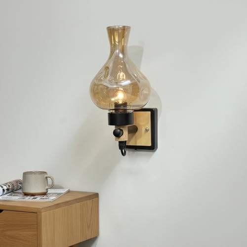 Image of BrightLyt Stylish Glass Wall Lights for Living Room, Home Decoration Wall Lamps for Bedroom /Bathroom, Mirror Side Wall Scone Fixtures, Classic Design (Wood, Metal & Glass)