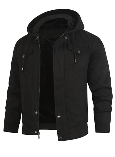 HOOD CREW Men’s Casual Winter Jackets Thick Cotton Warm Fleece Lined Coats Multi Pockets Cargo Work Jacket with Hood2