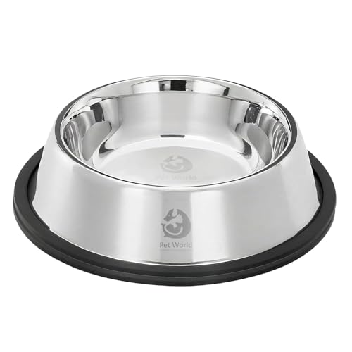 Image of Pet World Feeding Bowl 1450ml | Stainless Steel | for Dogs & Cats | Durable & Lightweight Feel | Scratch and Rust-Free | Non-Slip Ring at The Base | 1450ml (Pack of 1)