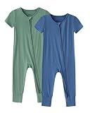 Unisex Baby Romper Short Sleeve Footless Pajamas Bamboo Pajamas Babies Made from Viscose Infant Zipp