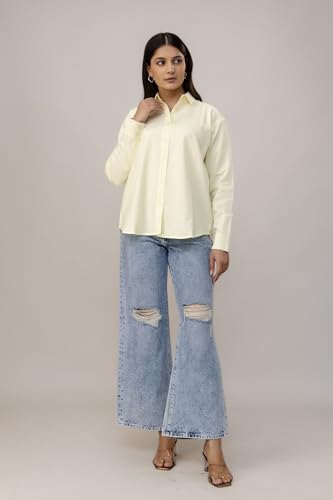 Image of Women's Linen Blend Shirt | Casual Collared Button Down Shirt for Women | Solid Color Full Sleeve Oversized Fit | Summer Casual & Office Wear Top