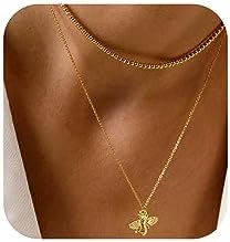 Dainty Gold Heart Necklace for Women - 14K Gold/Silver Plated Cute Heart Handmade Disc Circle Bee Choker Adjustable Necklace for Women Trendy Jewelry