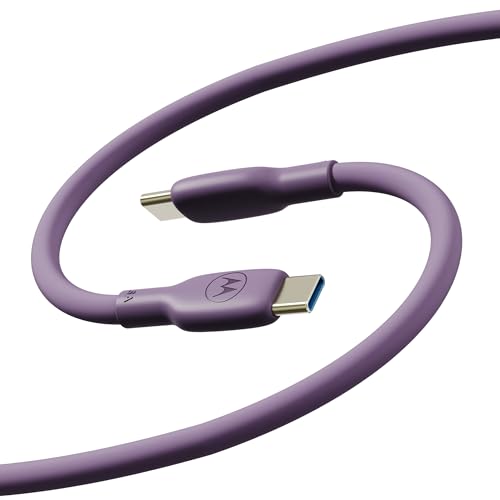 Motorola TurboPower Silicone 5A Purple USB-C to C Cable- 100W, 40k Bends, Flexible for Type C, Moto G Power, Play, Stylus,5G 2026/2025/2024,Edge 2024/2025,Razr, Razr Plus/Ultra/Fold