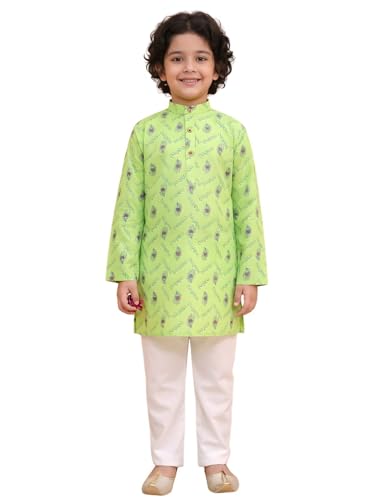 Image of AJ DEZINES Boys Cotton Full Sleeve Letter Printed Kurta Pajama Set for Kids - Ethnic wear | Special Occasion & Traditional Outfit |Boys Kurta Set - Regular Fit