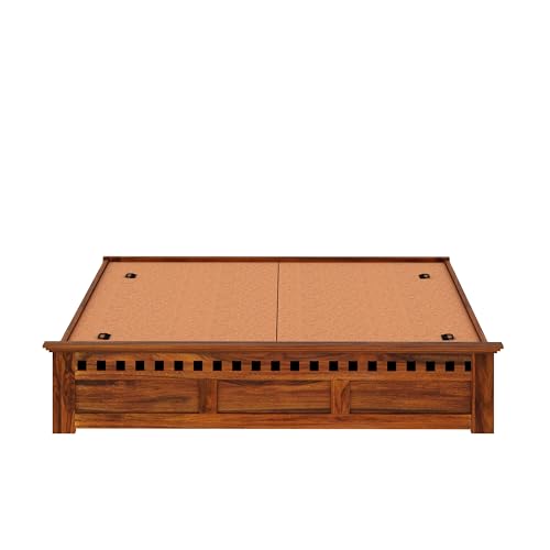 Image of Ganpati Arts Armania Solid Sheesham Wood Queen Size Bed with Box Storage Without Headboard Wooden Double Bed Cot Palang Furniture for Bedroom Living Room Home (Natural Finish)