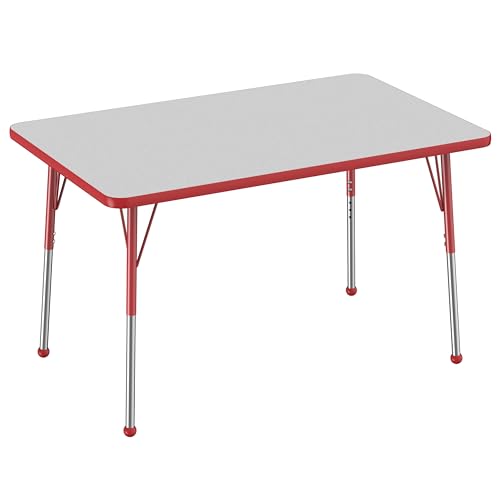 FDP 30" x 48" Rectangle Table with Ball Glide Legs - Gray/Red, 10020-GYRD