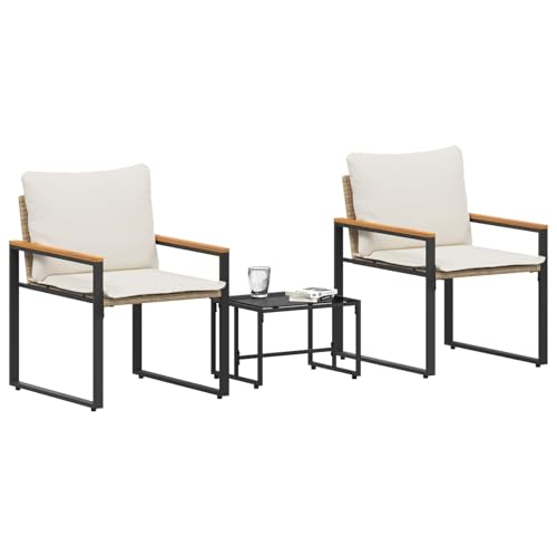 vidaXL Ensembles de Meubles 3 pcs Beige et Blanc crème Rotin, Jardin et terrasse, fauteuils Modernes en rotin, Ensemble de Meubles rectangulaire, résistant...