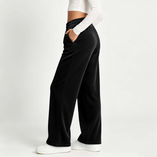Velvet Pants Women Elastic Waist Wide Leg Casual Trousers with Pockets Fall - image 8