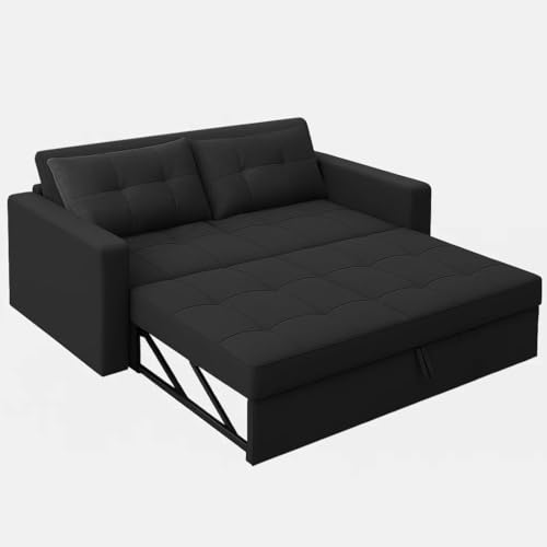 Image of CASASTYLE Trissa 2 Seater Pull-Out Premium Fabric Sofa Cum Bed Sofa Set for Living Room (Dark Grey Fabric)