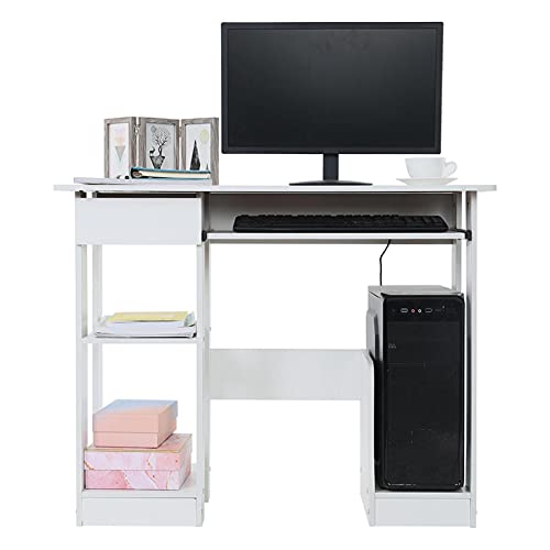 AIBEN Desktop Home Computer Desk,Children Students Study Desk Pc Table Modern Writing Storage wBookshelf Office Workstation Teens Adult, Space Saving Design for Small Spaces, White, 35.4Ã—18.9Ã—28.3in