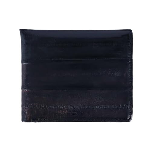 CTM Men's Eel Skin Leather Bifold Wallet with Coin Pouch, Brown