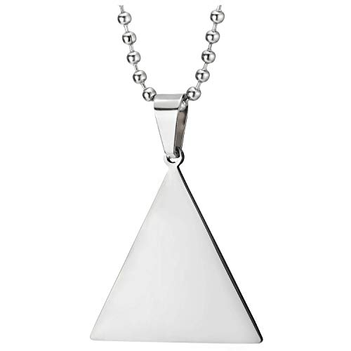 COOLSTEELANDBEYOND Mens Womens Steel Triangle Pyramid Pendant Necklace, Two-Side Polished and Satin, 23.6 in Chain