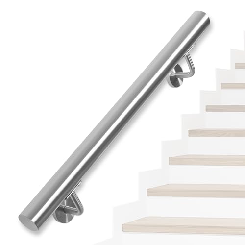 OUUTMEE Pasamanos de acero inoxidable para escaleras, barandilla de pared de 100 cm con soportes, pasamanos de interior/exterior para loft, porche, garaje y terraza