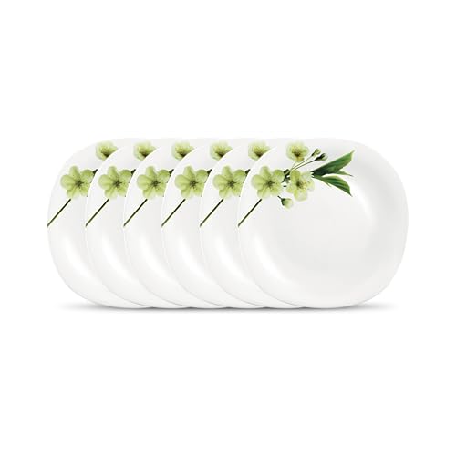 Image of La Opala Diva Quadra Collection Opal Glass Crockery | Full Plate Set of 6 Snowdrop | Square Dinner Plate for Dining & Gifting | Microwave Safe | 100% Vegetarian | Extra Strong | Light & White