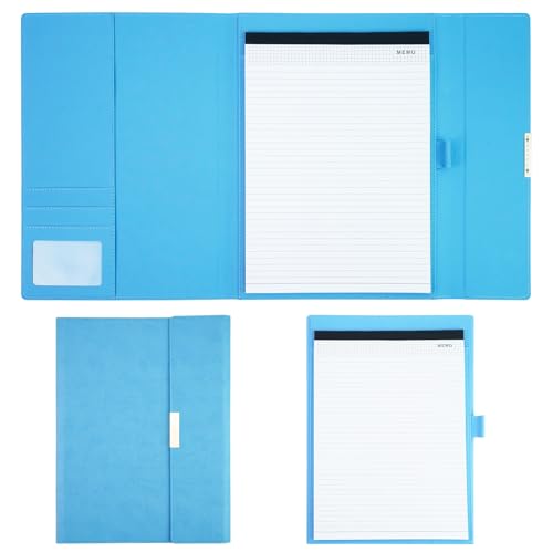 Porte-documents similicuir bleu A4 élégant avec support bloc-notes