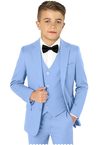 Image of Boy Suits 5 Pieces Formal Suit Set with Adjustable Waist Kids Dress Suit for Wedding Prom