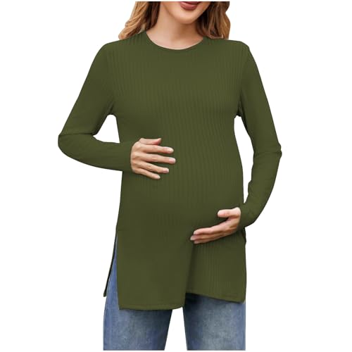 Premamá Tops Jersey Suéter Tejido de Punto Materna de Manga Larga Mujeres cómodo Moda Color sólido Camiseta Cálido Basic Ropa Premamá de Primavera Otoño Regalo Durante el Embarazo