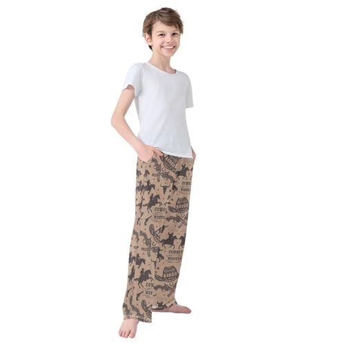 Boys' Pants Western Cowboy Pattern Hat Long Bottoms Jogger Pants Elastic Waist Trousers with Pockets S-XL4