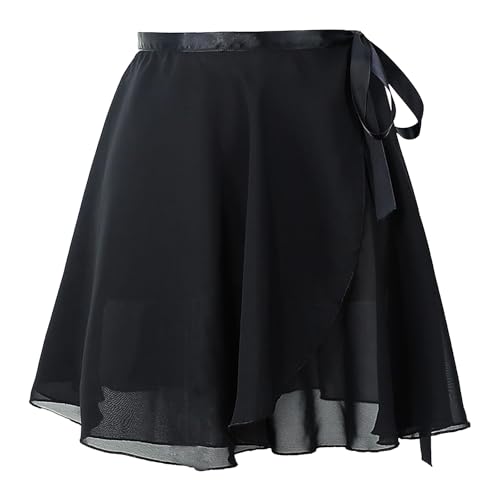Baisdan Gonnellino Danza Classica Donna Bambina da Gonna Avvolgente Gonna da Ballo in Chiffon Lacci in Vita Regolabili Nero