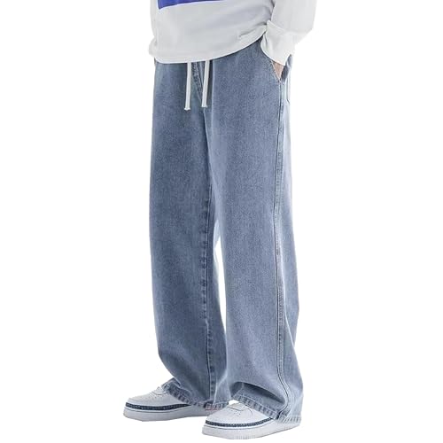 Baggy Jeans for Men Hip Hop Y2K Elastic Waist Drawstring Denim Joggers Straight Leg Cargo Sweatpants Streetwear Jeans