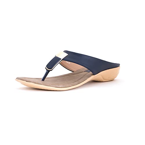 Image of Khadim's Synthetic Leather PVC Sole Navy Slip-On Flats for Women - Size UK 10