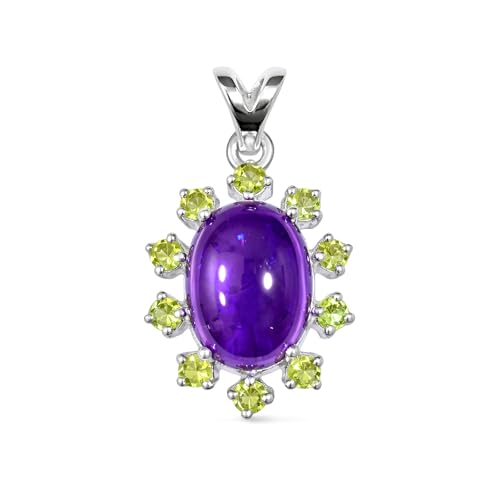 Pendentif améthyste cabochon argent 925 fait main avec péridot éclatant