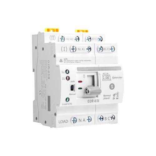 Mini ATS Automatic/Manual Transfer Switch 4P 63A AC220V, Home Generator Manual Transfer Switch for Uninterruptible Power Supply, 3Phas Dual Auto Power Electrical Selector Switch DIN Rail Mount G2R-4P