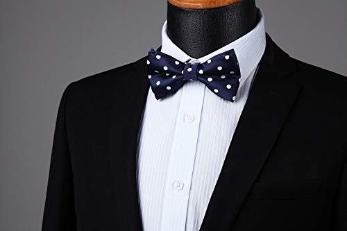 Enlision Pre-Tied Bow Tie Polka Dot Adjustable Formal Bowties Neck Tie for Men & Boys Navy Blue/White