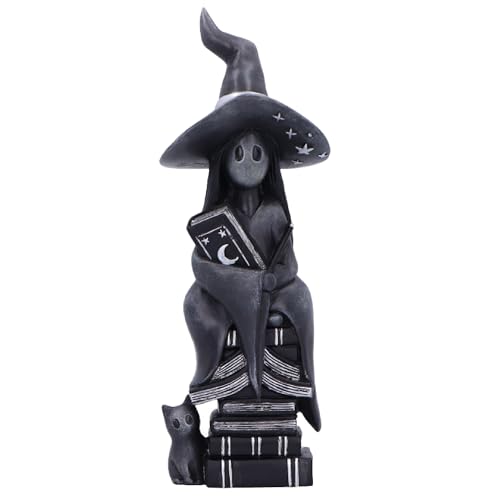 Image of Nemesis Now Little Souls Shine - Witch Figurine, Hand-Painted Gothic Witch Statue with Spell Books and Cat, Mystical Fantasy Home Decor, for Fantasy Lovers, Collectors of Witchy Decor, 13cm