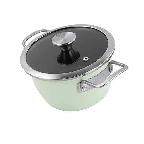 Magefesa Nordic olla 20 cm con revestimiento antiadherente bicapa reforzado con esmalte exterior color verde menta y herrajes de inox satinados con tapa plana de vidrio