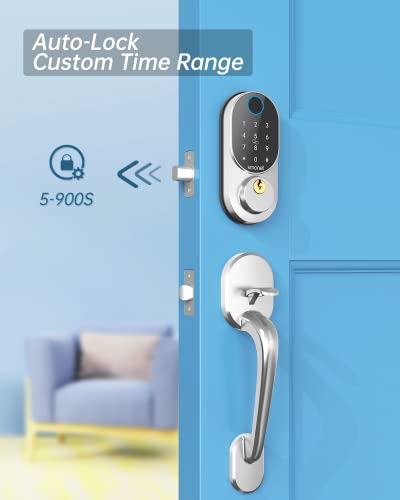 Fingerprint Keypad Door Lock With Handle, Smonet Keyless Entry Front Door Handle Set With Deadbolt Auto Lock,Electronic Biometric Digital Locks With Code,Fobs,Key,Security Home Gifts Combination Lock #TOP6