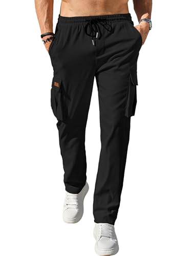 Image of Comdecevis Men's Casual Cargo Pants Workout Joggers Stretch Sweatpants Hiking Drawstring Tactical Pants with Multi Pockets