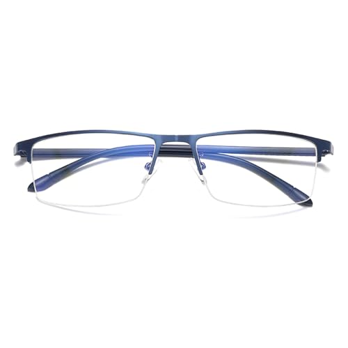 Image of Anti Blue Light Glasses Metal Frames Rectangle Semi-Rimless Computer Gaming Eye-glasses Clear Lens