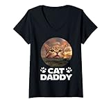 donna cat daddy sunset graphic funny kitty father's day cat lover maglietta con collo a v