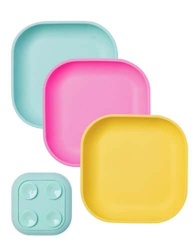 Image of BABELIO Suction Plates for Baby and Toddler, 100% Food Grade Silicone, BPA Free, Dishwasher & Microwave Safe, with 4 Suction Cups, Stackable, 3 Pack