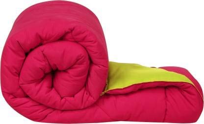 KUSH LOVEKUSH Microfiber 200 GSM Reversible Single Bed Comforter Duvet Quilt for Summers Winters Blankets (Pink & Green_230x150Cm)