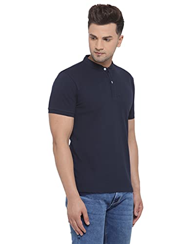 Image of Style Quotient Men Beige Solid Mandarin Collar T-Shirt