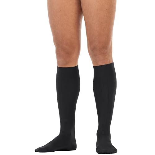 Image of JOBST forMen Compression Socks 20-30 mmHg Knee High, with SoftFit Band, Closed Toe, Black, X-Large Full Calf