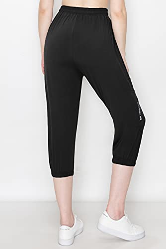ALWAYS Women's Capri Zipper Jogger Track Pants - Premium Soft Stretch Fashion Zipper Sweatpants Black L - image 4