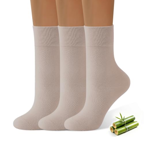 Image of ANDERE ARTE Womens Viscose Bamboo Crew Socks Casual Calf Dress Socks Soft Above Ankle Sock 3-5 Pairs