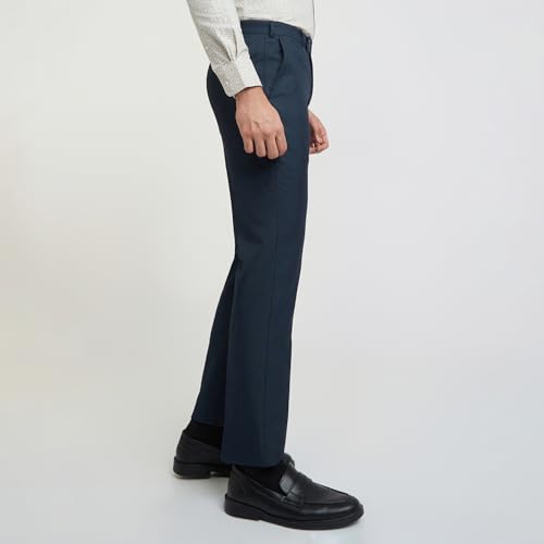 Image of Park Avenue Men Smart Fit Structure Pattern Polyester Blend Flat Front Formal Trouser