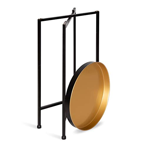 Image of Kate and Laurel Celia Round Foldable Tray Accent Table, 14 inch x 14 inch x 25.75 inch, Black and Gold, Modern Minimalist Design and Detachable Magnetic Tabletop