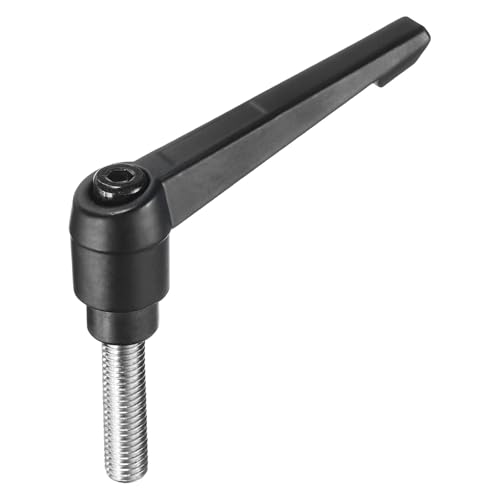 Image of uxcell Adjustable Clamping Lever Handle M10 x 35mm Metric 304 Stainless Steel Male Threaded Stud Hand Knobs Push Button Ratchet Rotating Screw Handles Bolts with Locking Lever Black
