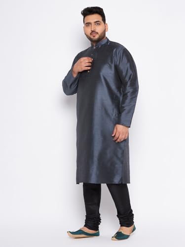 Image of Vastramay Plus Men's White Silk Blend Kurta Pyjama Set VPLUSMKWH001nPBL 44 | Independence Day