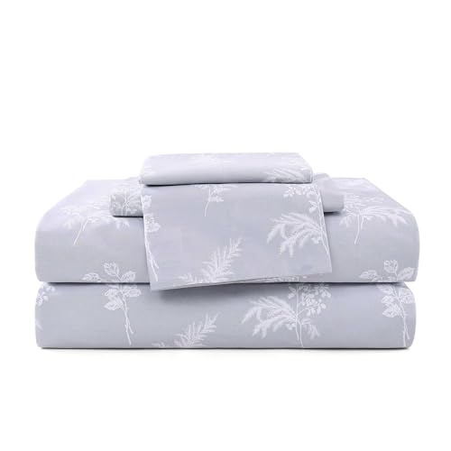 Image of Stone Cottage - Sheet Set, Crisp & Breathable Percale Cotton Bedding with Matching Pillowcases, 200-Thread Count, Deep Pocket, Vintage Inspired Home Essentials (Foliage Grey, Full)